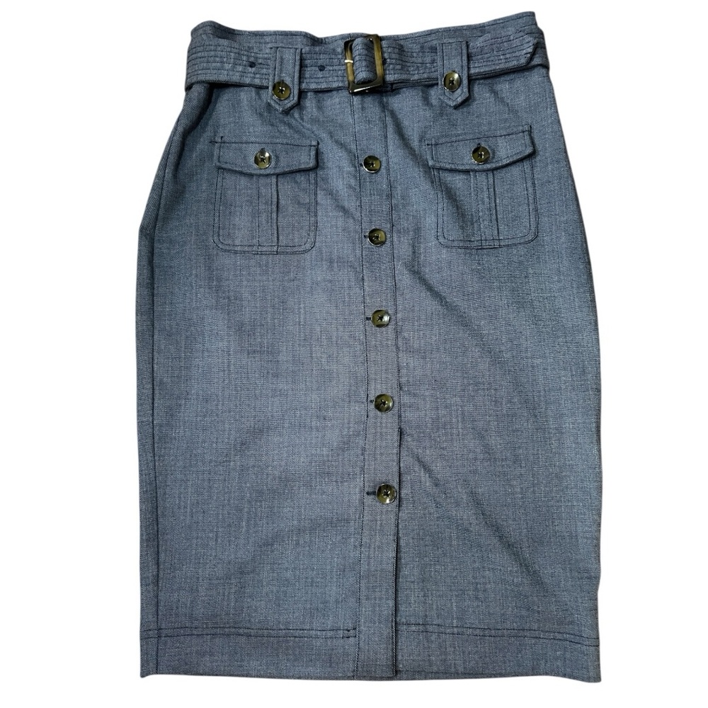 NY&Co 7th Avenue Tailored Utility Blue Pencil Skirt Cargo Pockets Belted Size 4 - Picture 8 of 10